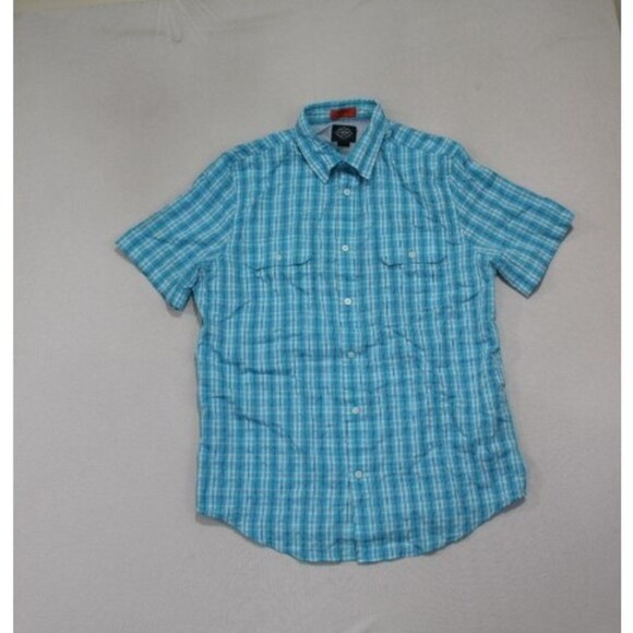 St John Bay Men Blue Shirt Plaid Fishing quick Dri Size Medium - Picture 1 of 7